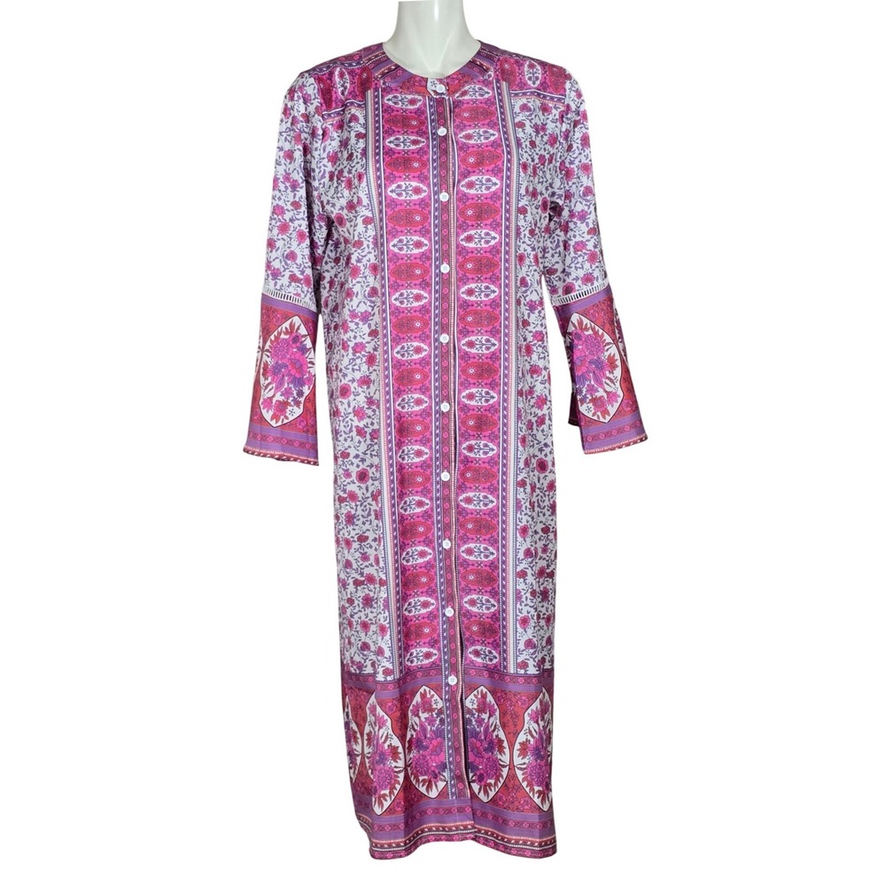 Misslook Women's Pink Purple Floral Boho Bell Sleeve Maxi Dress Large